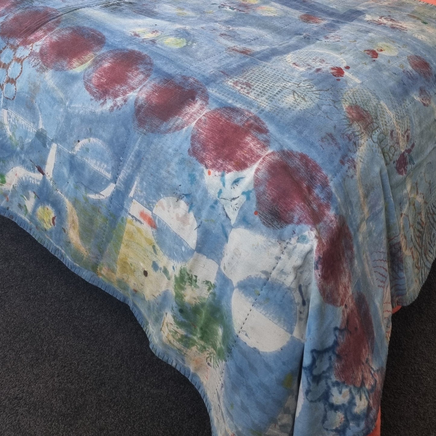 Half Kantha Dohar Quilt - Blue Moons / Blue Iris - One of a Kind