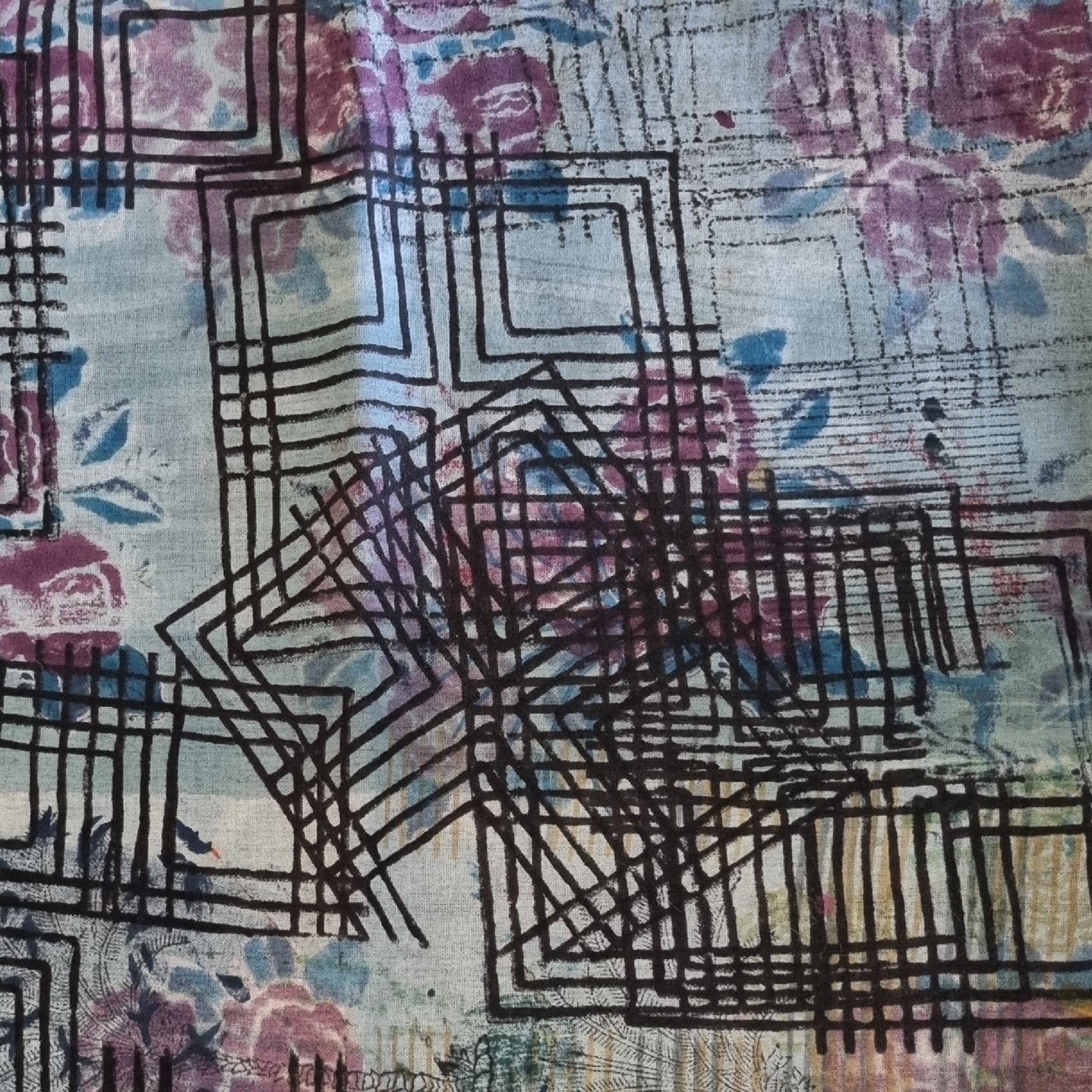Cushion Cover - Vintage Rose Grid 2 / Damson - 55 x 55 One-of-a-Kind