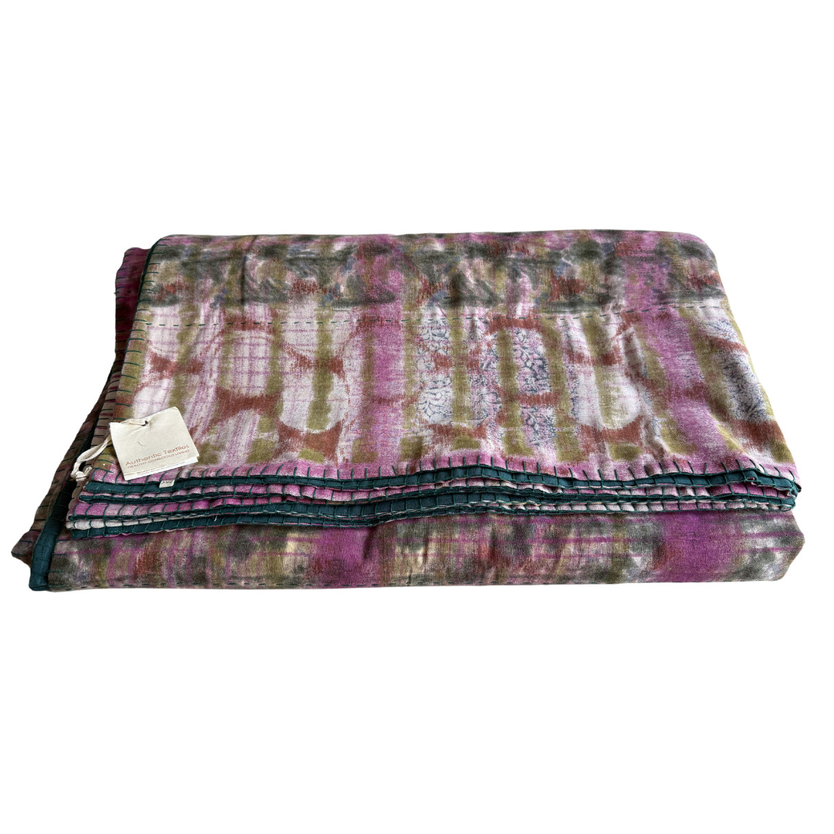 Full Kantha Dohar Quilt - Magenta Check / Jasper - One of a Kind