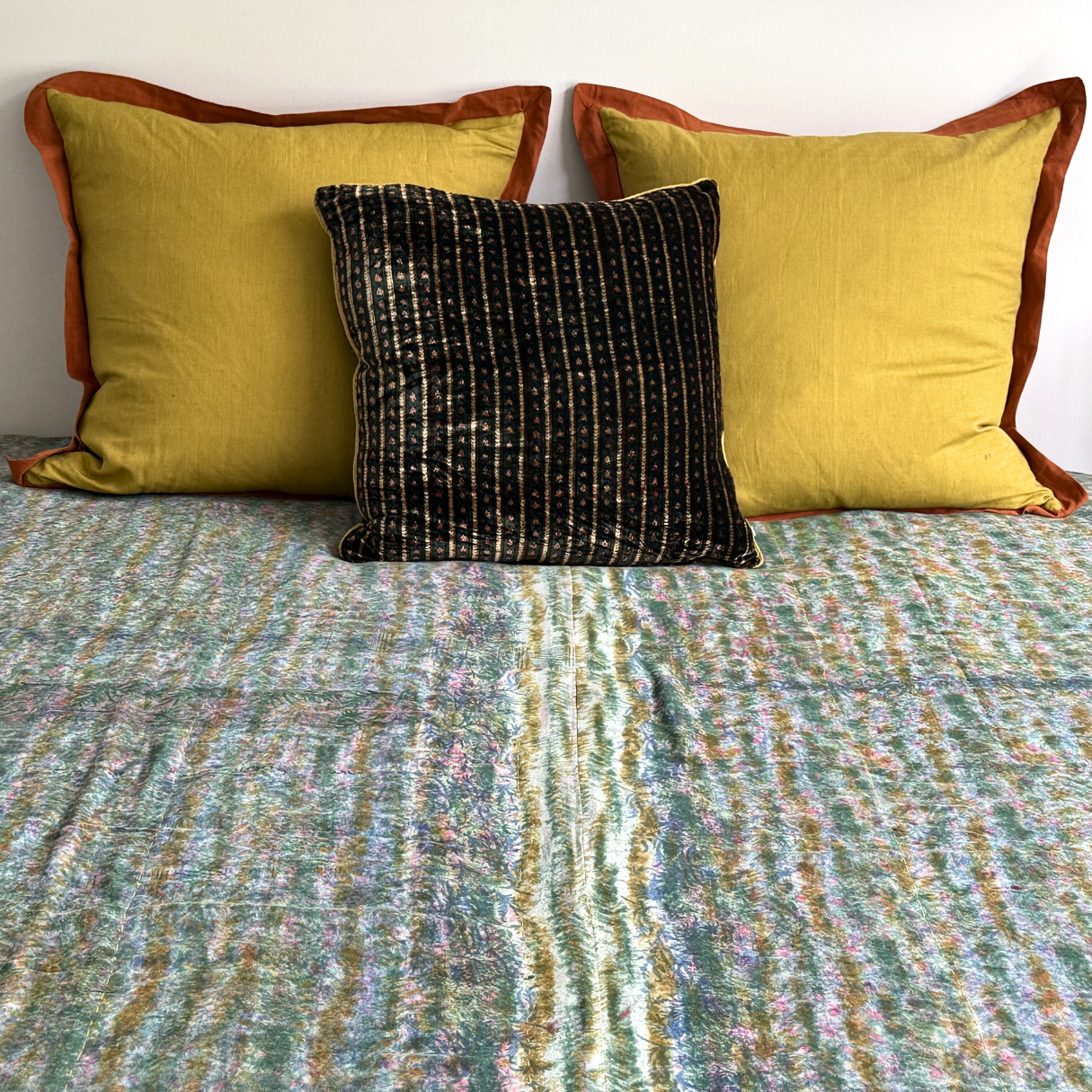 Full Kantha Dohar Quilt - Forest Lines / Citrine - One of a Kind