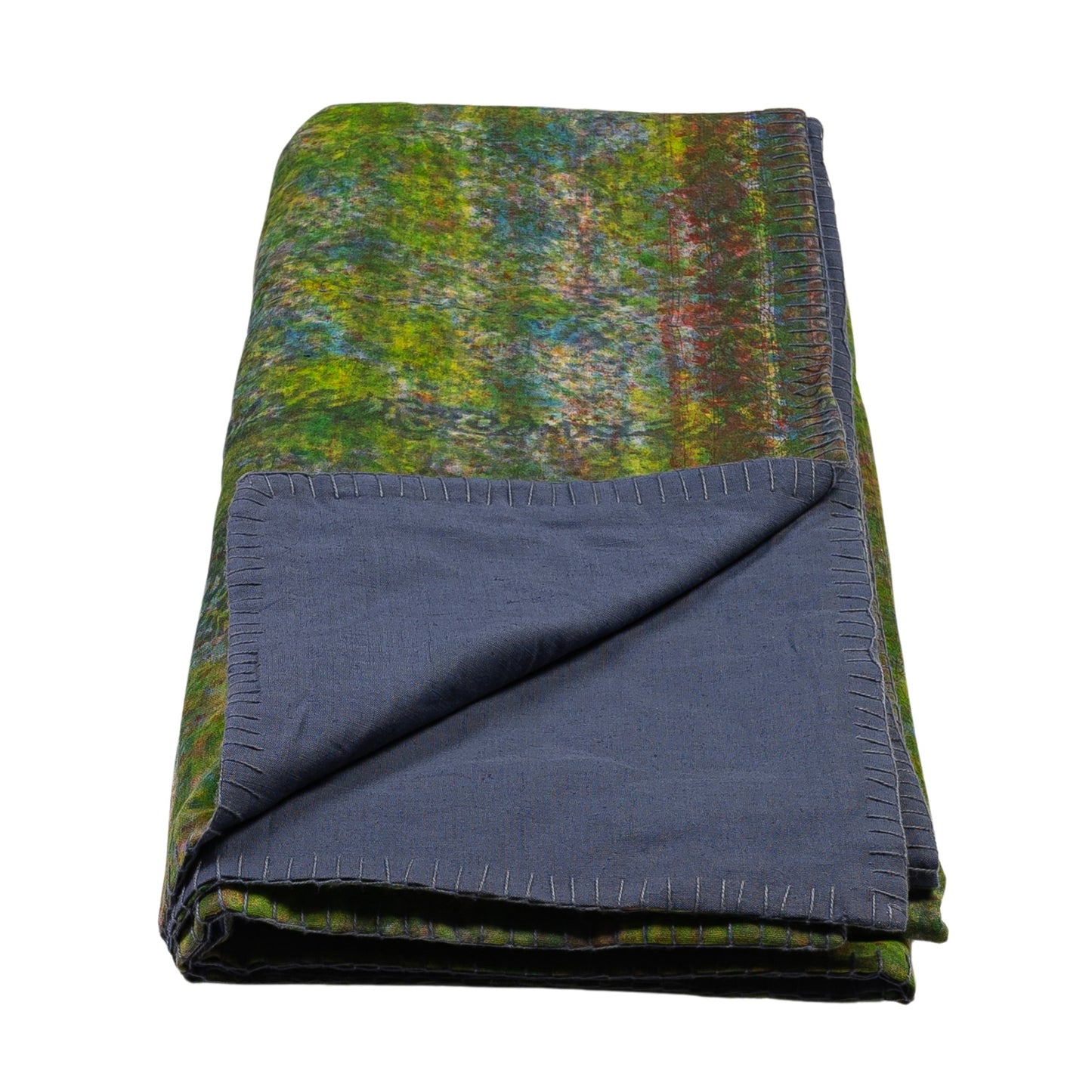 Half Kantha Dohar Quilt - Emerald Grove / Blue Iris - One of a Kind