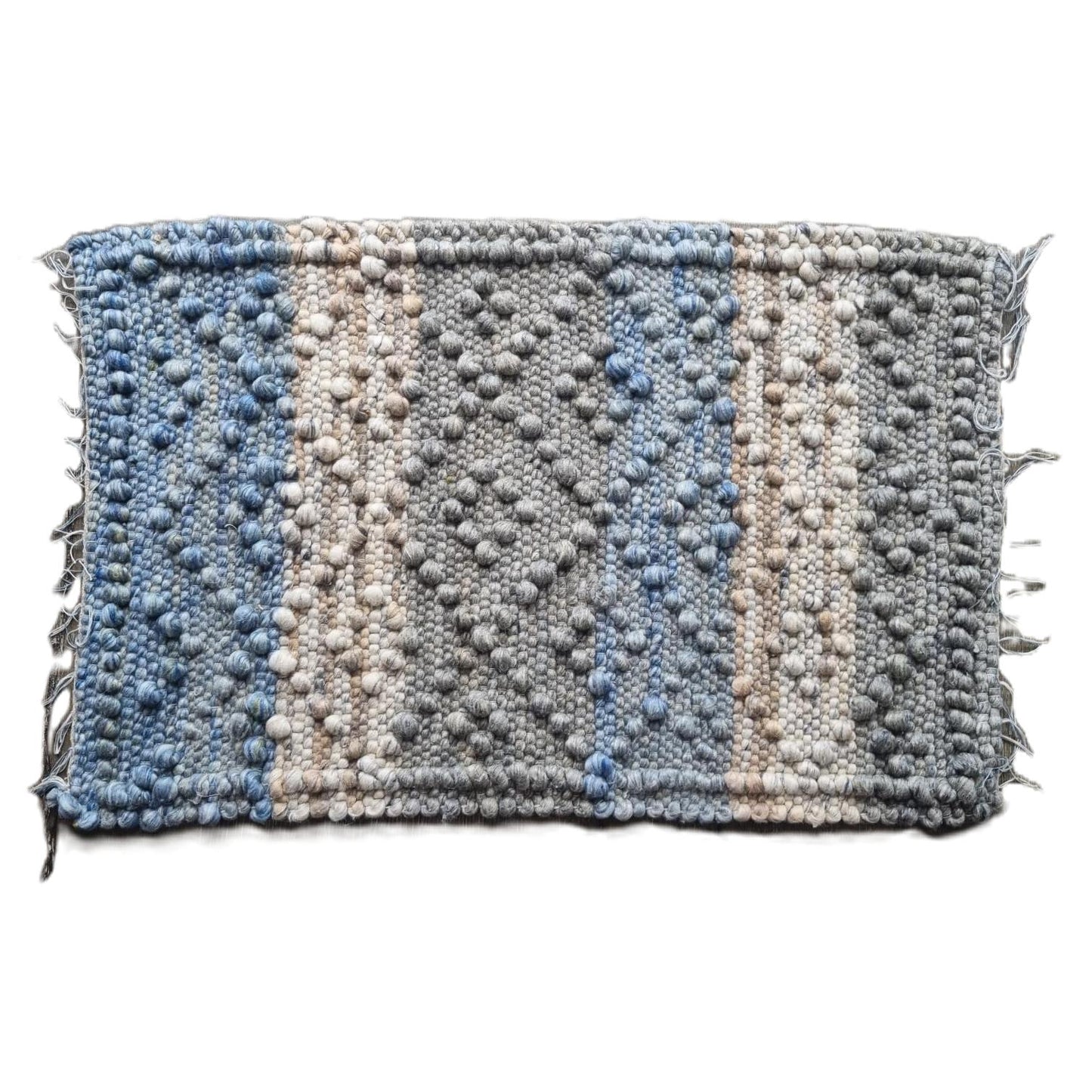 Handwoven Blue and Natural and Beige Wool Doormat