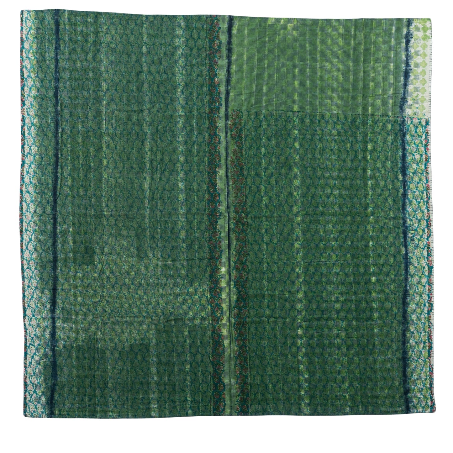 Full Kantha Dohar Quilt - Emerald Waters / Iris Blue - One of a Kind