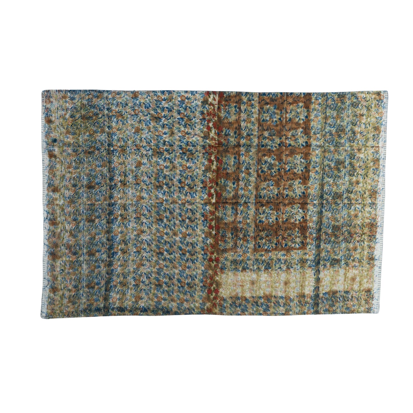 Half Kantha Dohar Quilt - Copper Rain / Blue Iris - One of a Kind