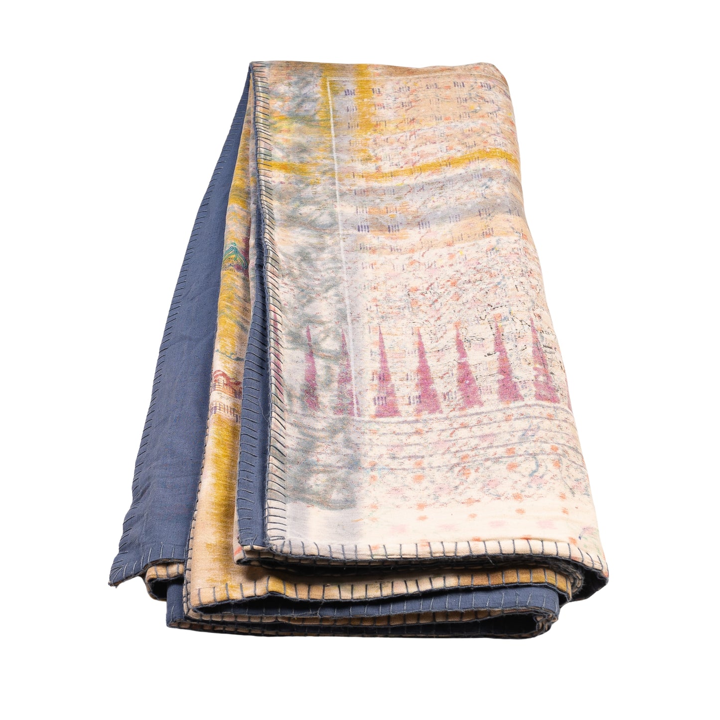 Half Kantha Doha Quilt - Faded Peaks / Blue Iris - One of a Kind