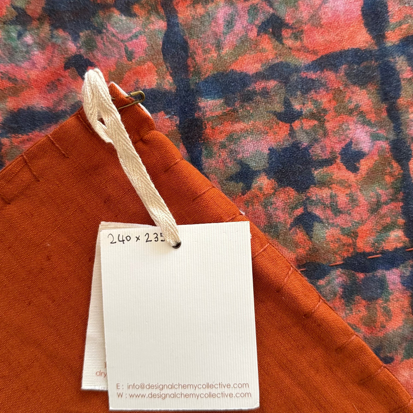 Full Kantha Dohar Quilt - Indigo Grid / Carnelian - One of a Kind