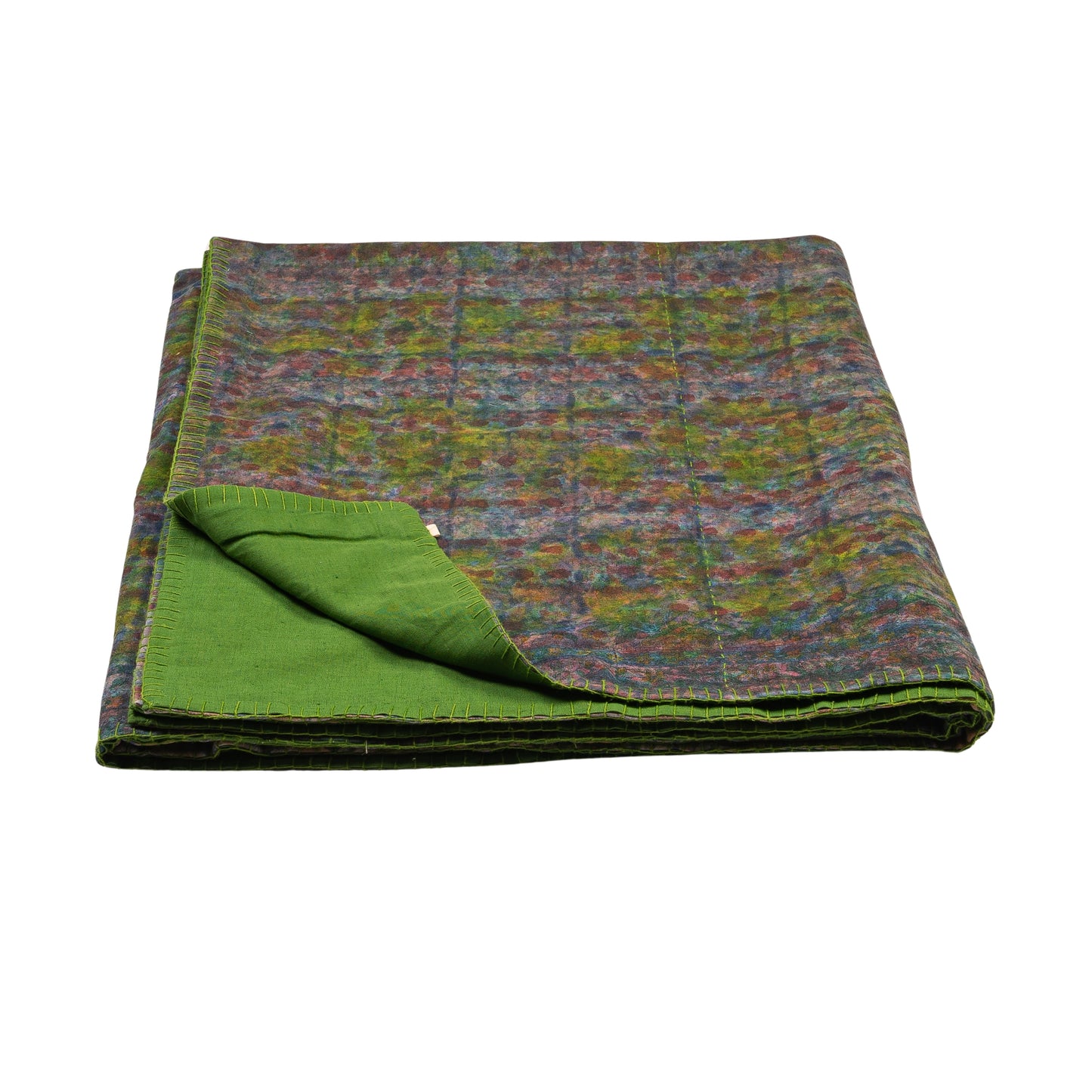 Half Kantha Dohar Quilt - Moody Plums / Moss - One of a Kind