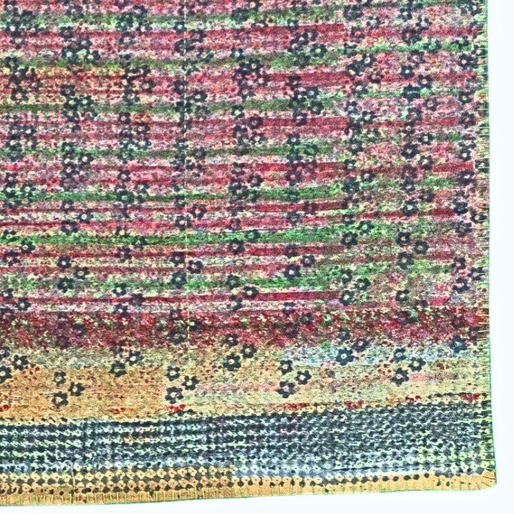 Half Kantha Doha Quilt - Blossom Blue / Moss One-of-a-Kind