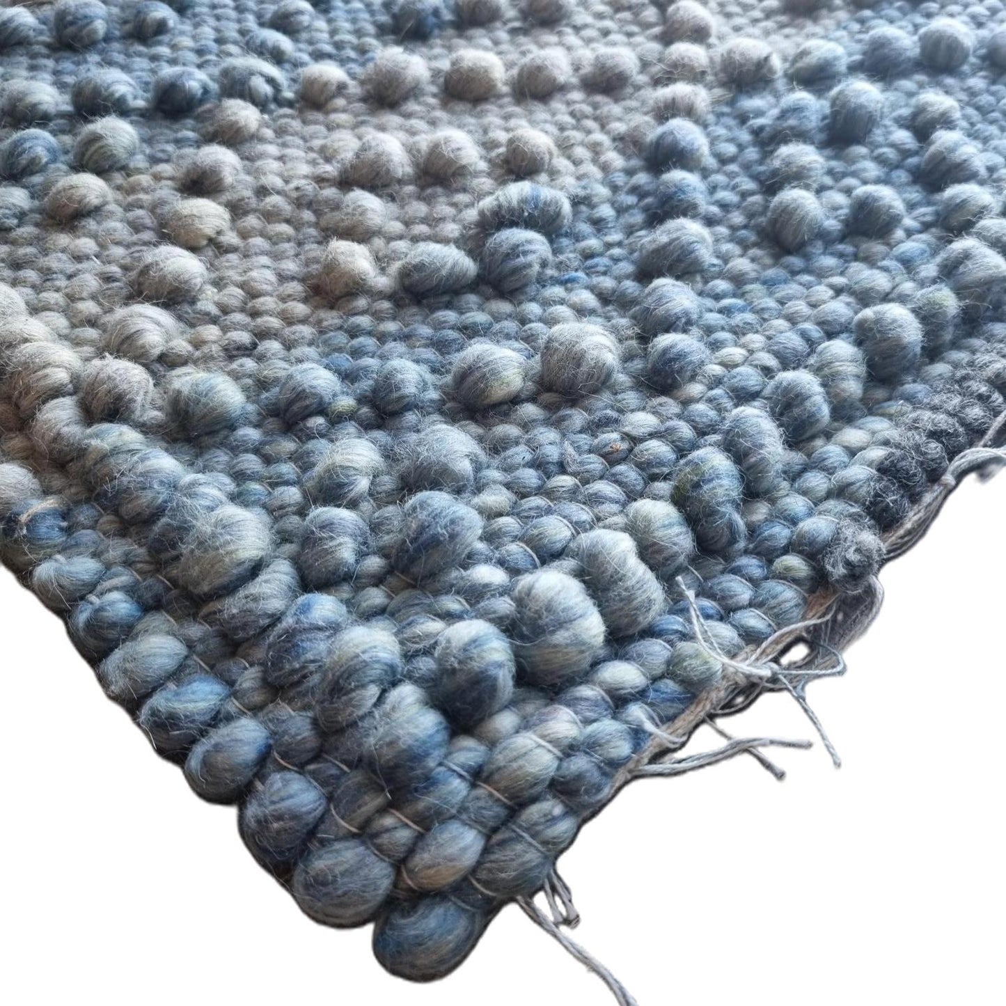 Handwoven Blue and Natural Wool Doormat