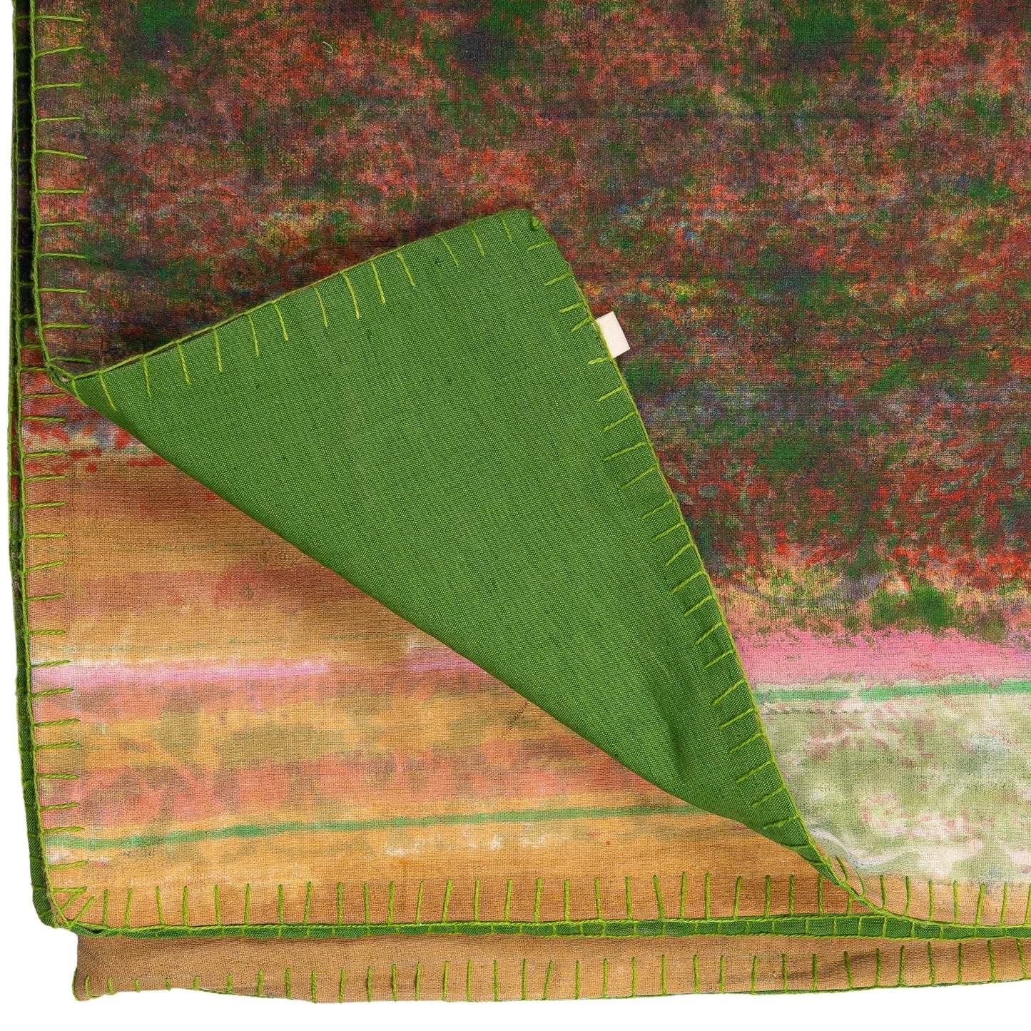 Half Kantha Dohar Quilt - Saturated Stripe / Moss - One of a Kind