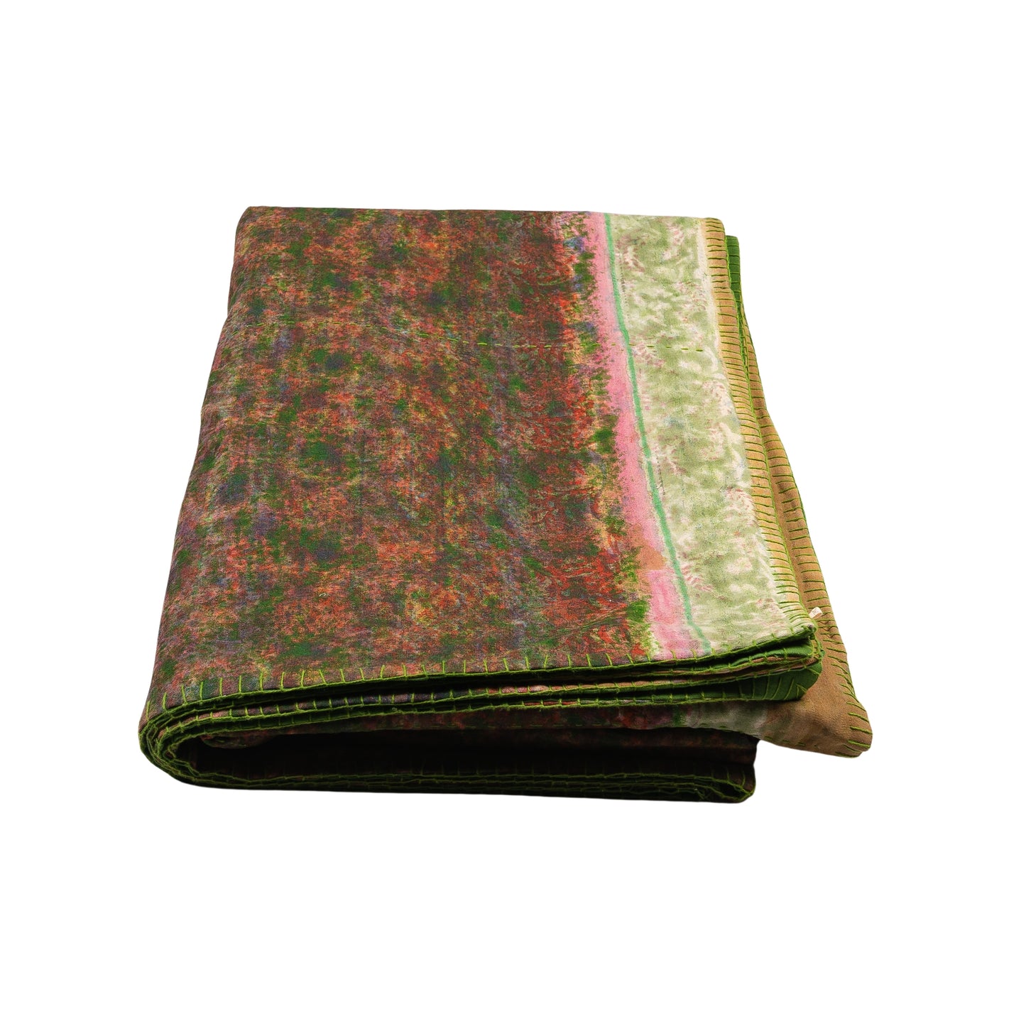 Half Kantha Dohar Quilt - Saturated Stripe / Moss - One of a Kind