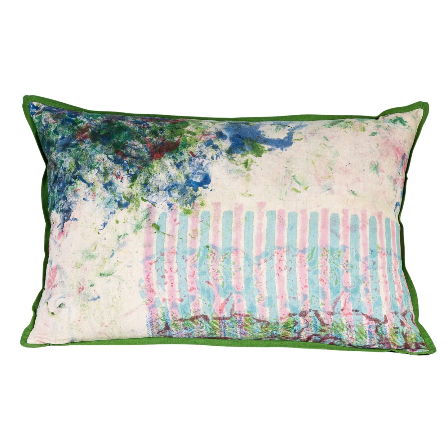 Cushion Cover - Painterly Candy Stripe / Moss 40 x 60 cm Limited Edition of 2