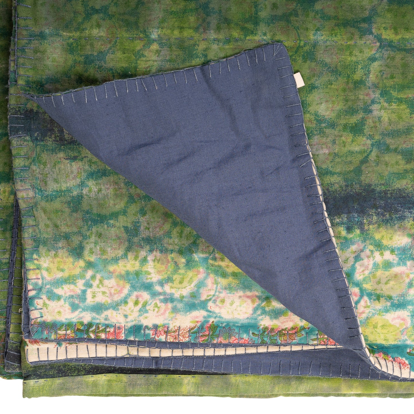 Full Kantha Dohar Quilt - Persian Emeralds / Blue Iris - One of a Kind