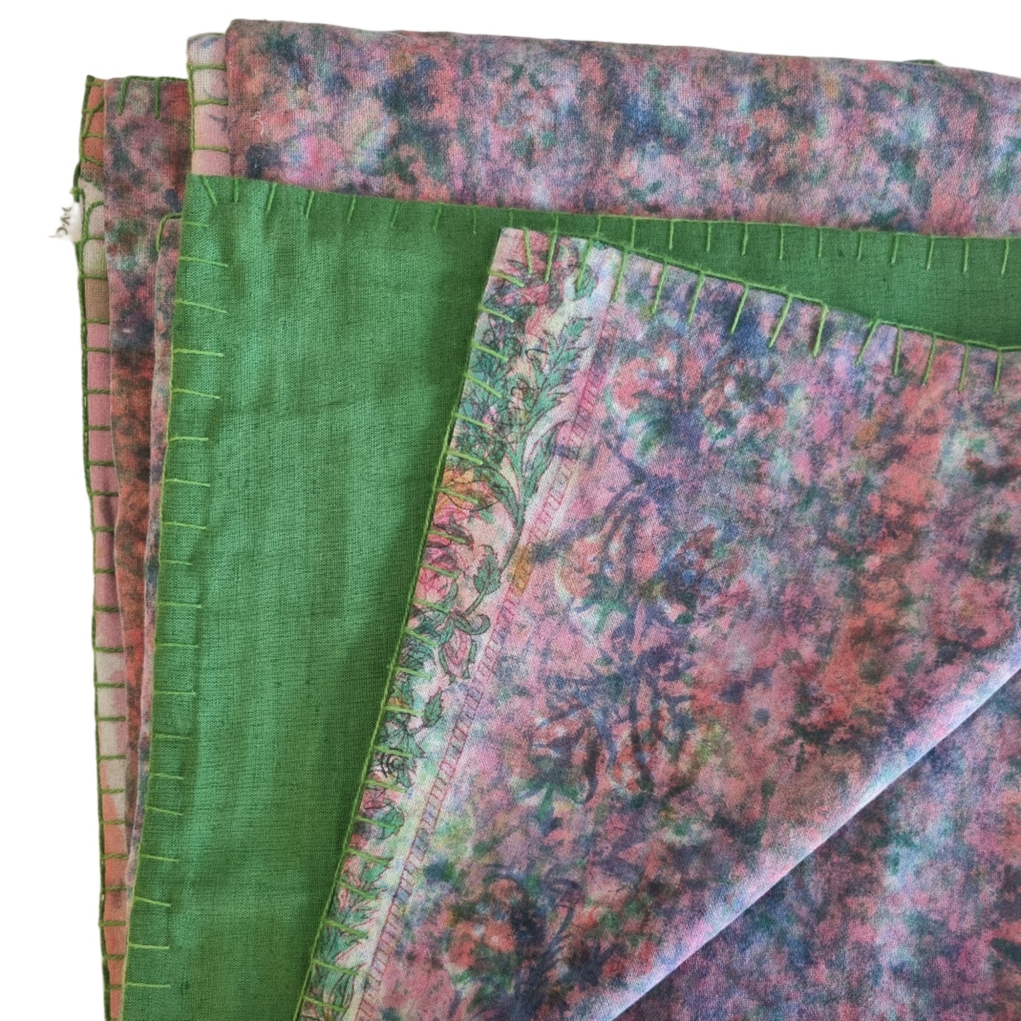 Half Kantha Dohar Quilt - Moss Q.M.123