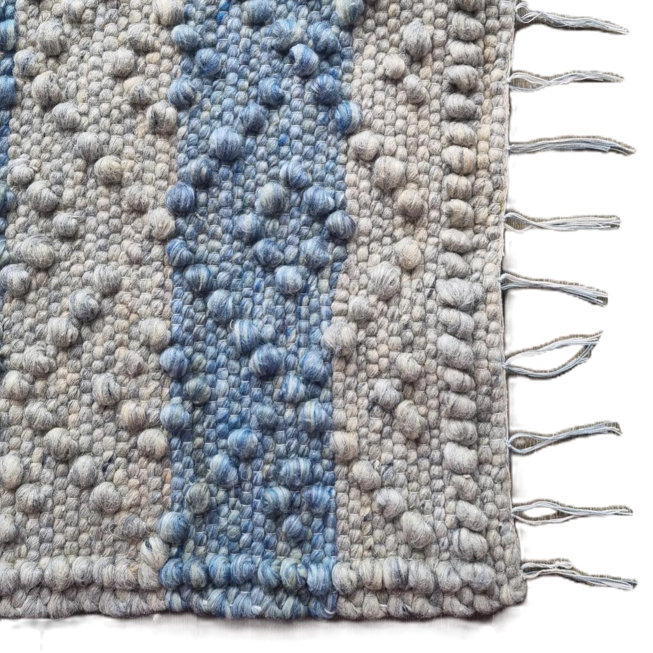 Handwoven Blue and Natural Wool Doormat