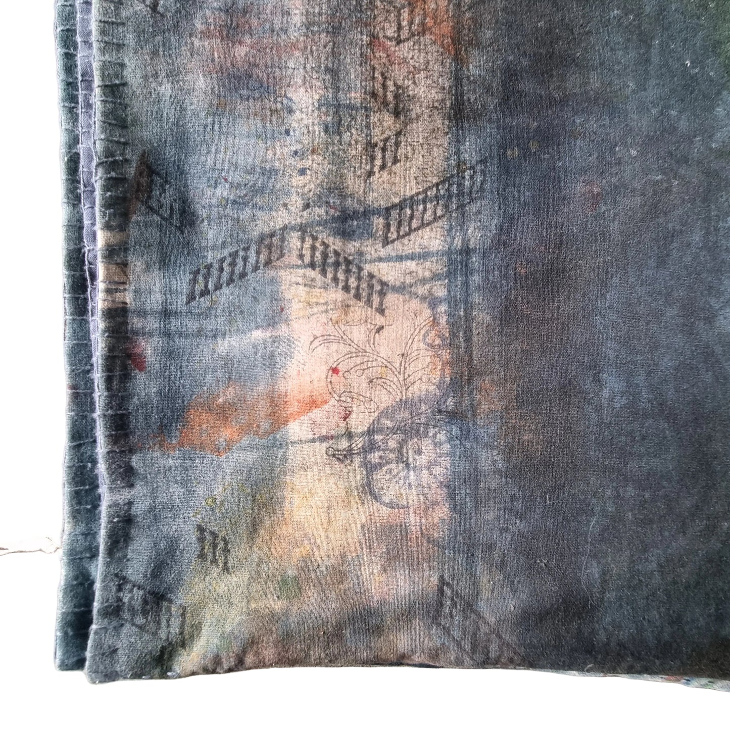 Half Kantha Dohar Quilt - Blue Impressions / Iris Blue - One of a Kind