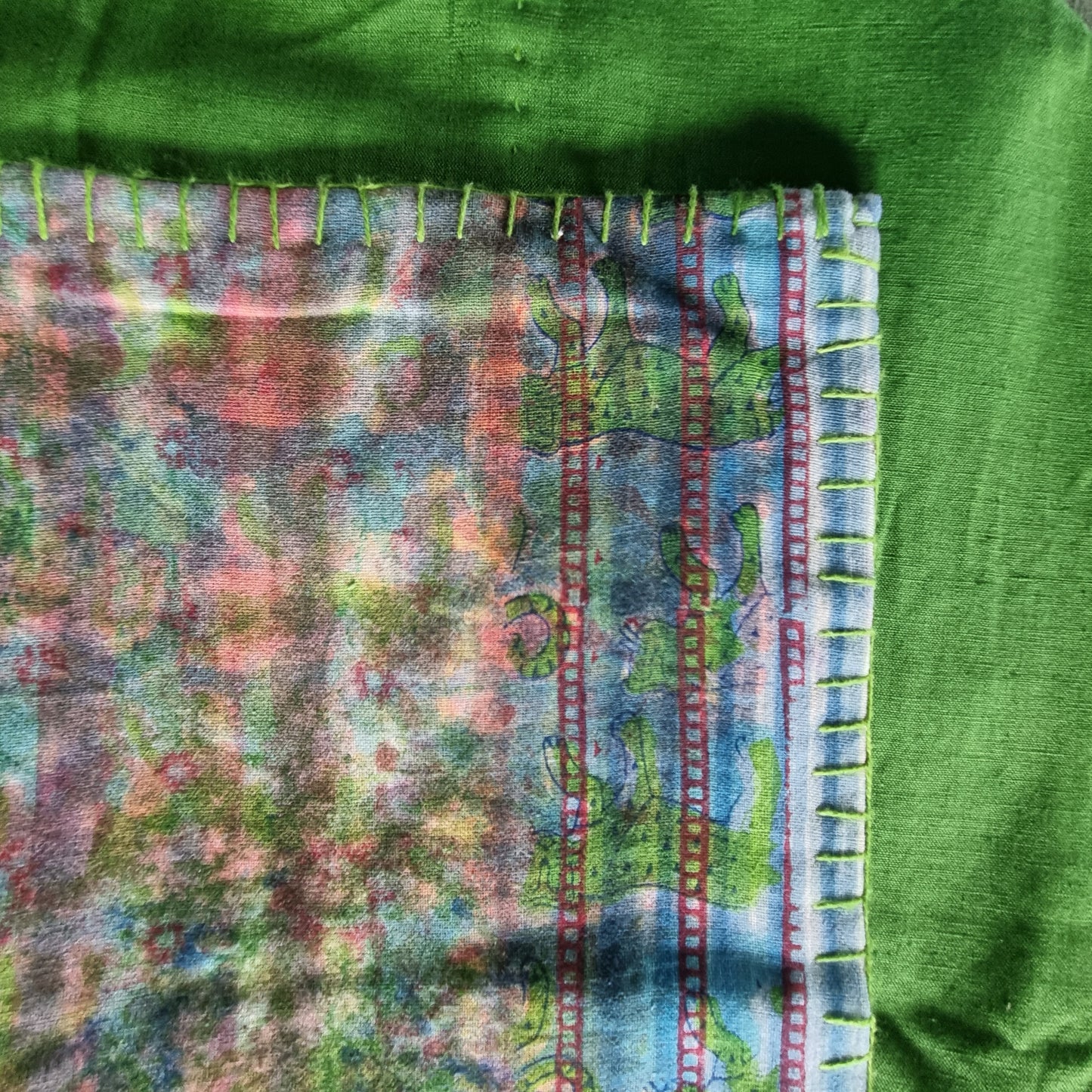 Half Kantha Doha Quilt - Spring Meadow / Moss - Limited Edition of 2