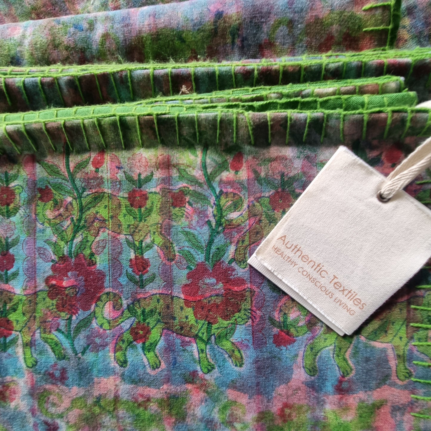 Half Kantha Doha Quilt - Spring Meadow / Moss - Limited Edition of 2