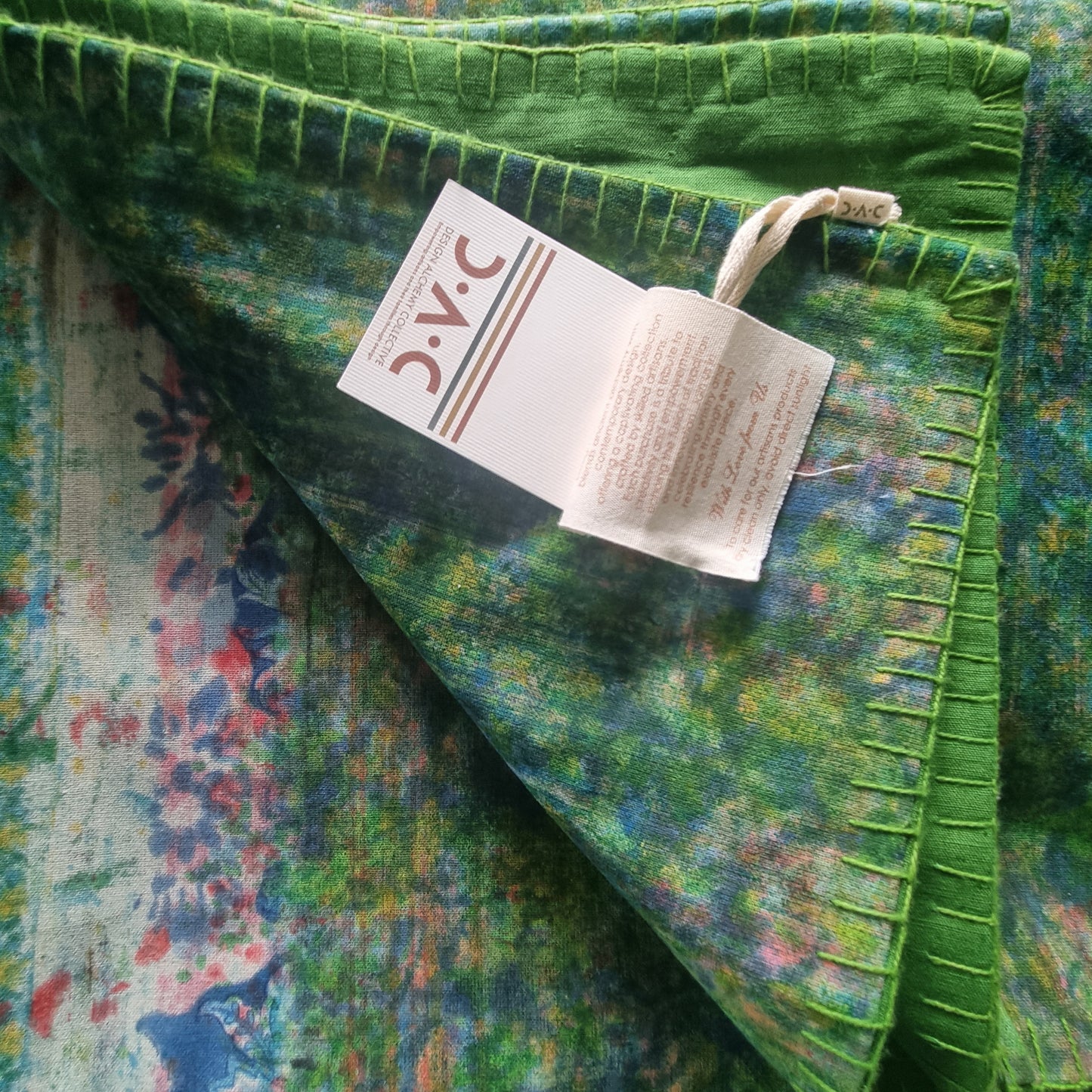 Half Kantha Dohar Quilt - Moody Emerald / Moss - One of a Kind