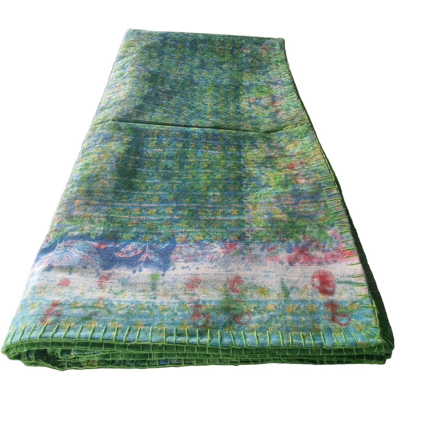 Half Kantha Dohar Quilt - Moody Emerald / Moss - One of a Kind
