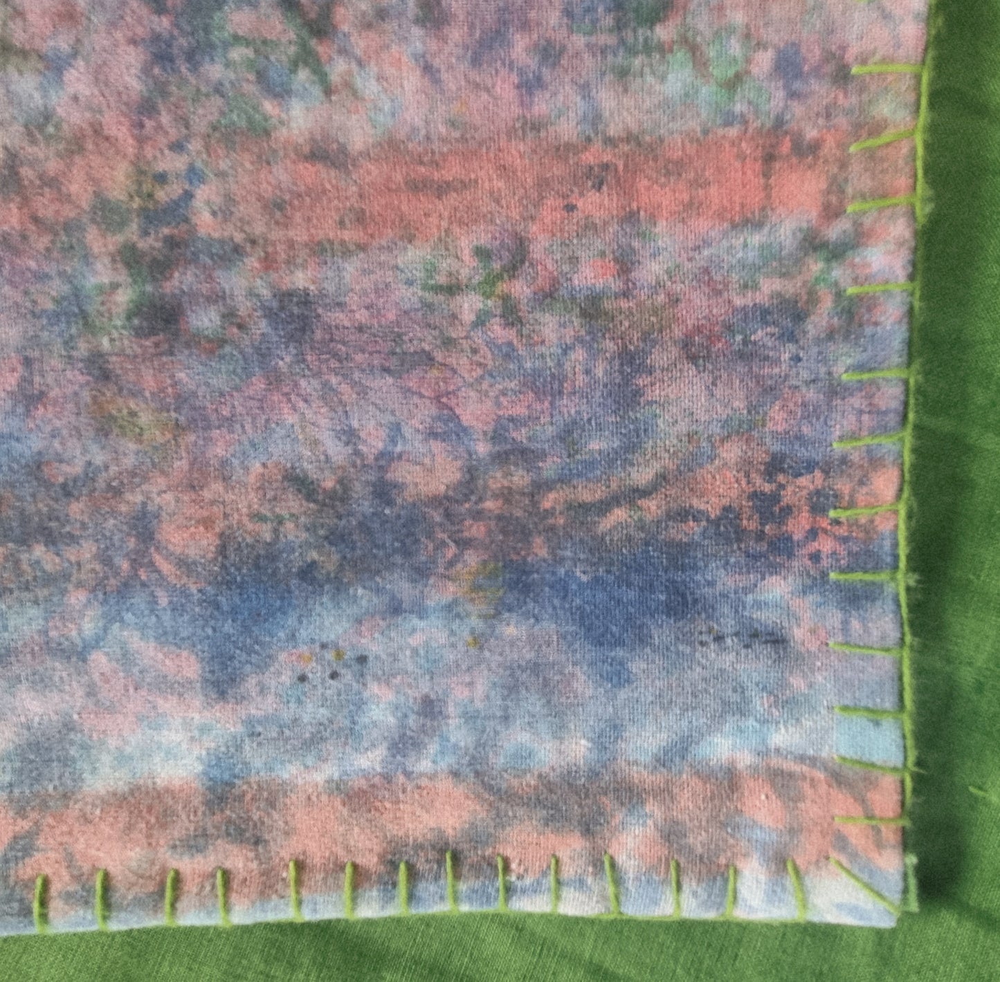 Half Kantha Dohar Quilt - Blue Sprigs / Moss - One of a Kind