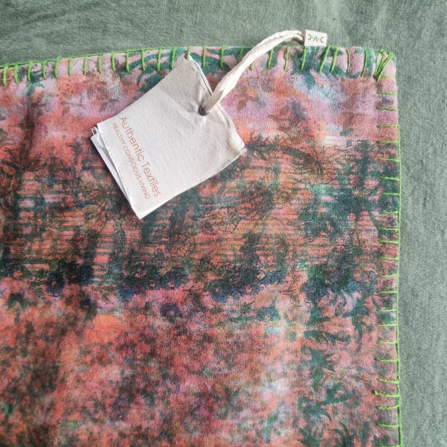 Half Kantha Dohar Quilt - Coral Grove / Moss - One of a Kind