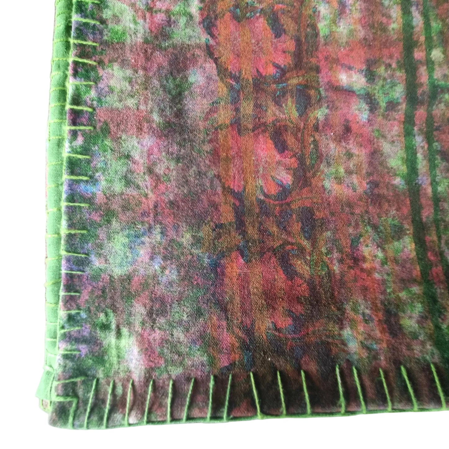 Half Kantha Dohar Quilt - Crimson Trails / Moss - One of a Kind