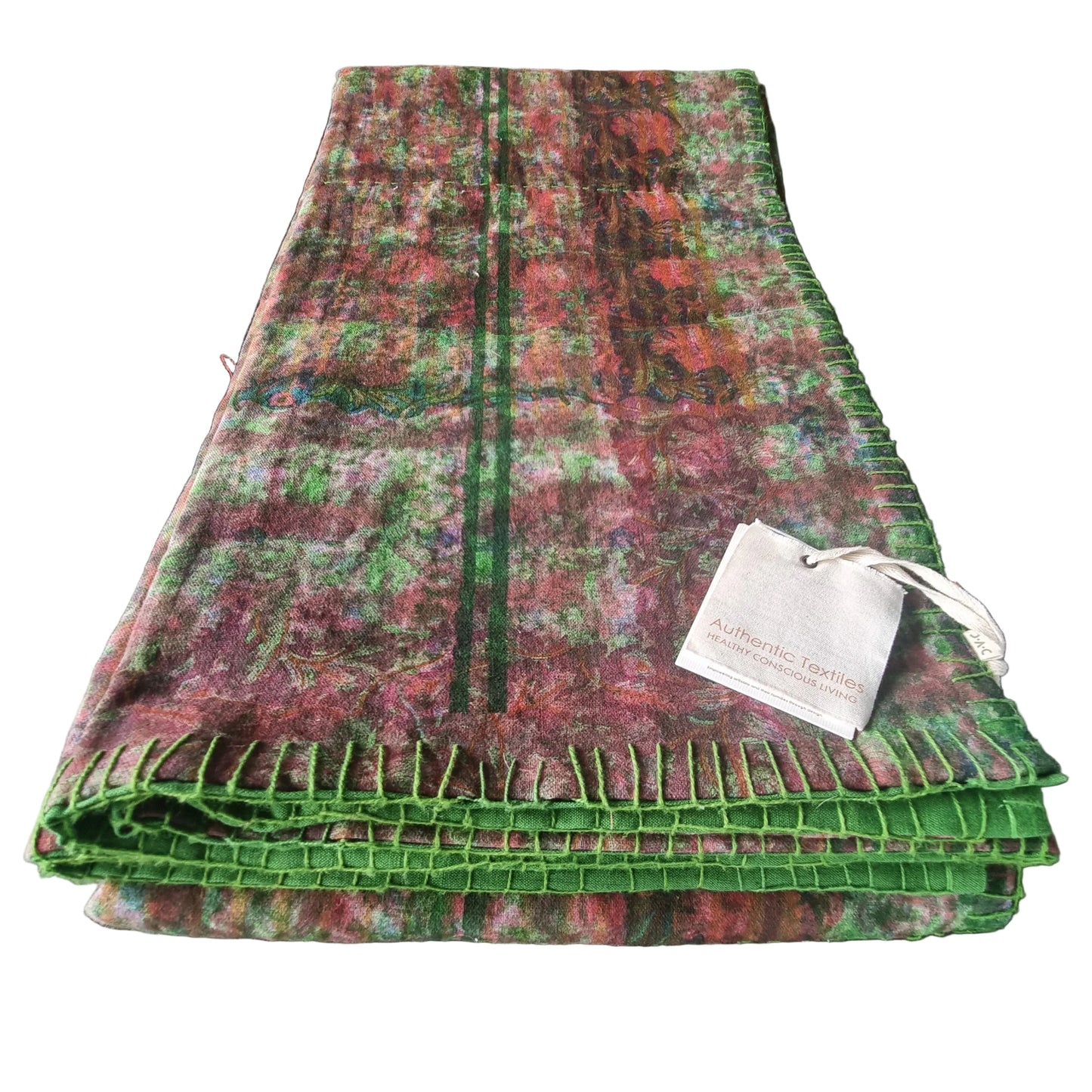 Half Kantha Dohar Quilt - Crimson Trails / Moss - One of a Kind