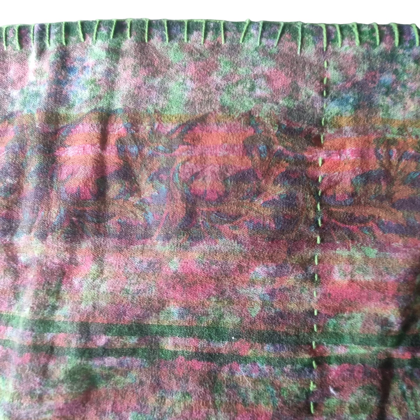 Half Kantha Dohar Quilt - Crimson Trails / Moss - One of a Kind