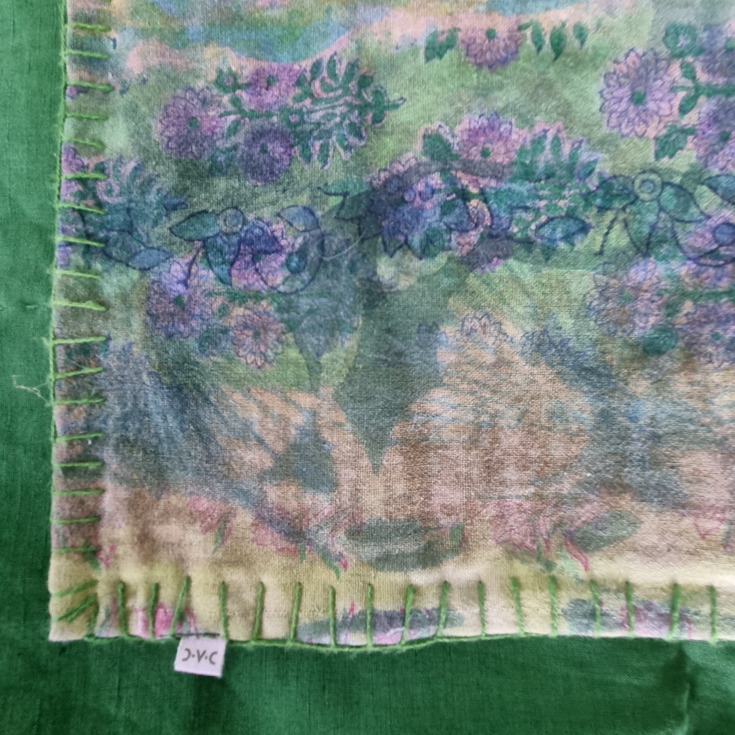 Full Kantha Dohar Quilt - Lilac Garden / Moss - One of a Kind