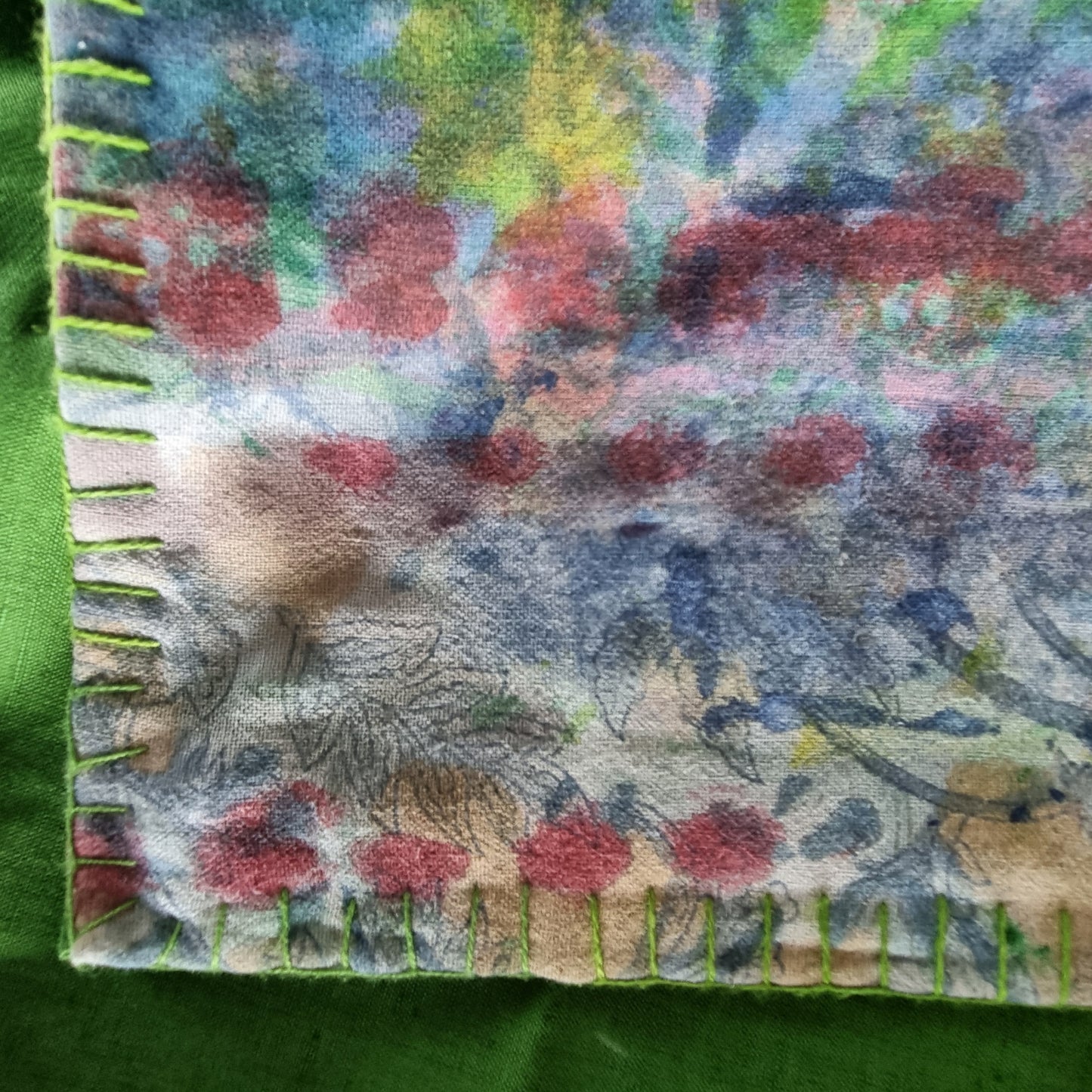 Half Kantha Dohar Quilt - Moody Plums / Moss - One of a Kind