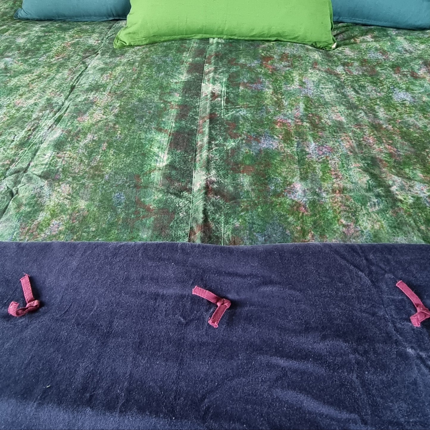 Full Kantha Dohar Quilt - Emerald Meadow / Blue Iris - One of a Kind