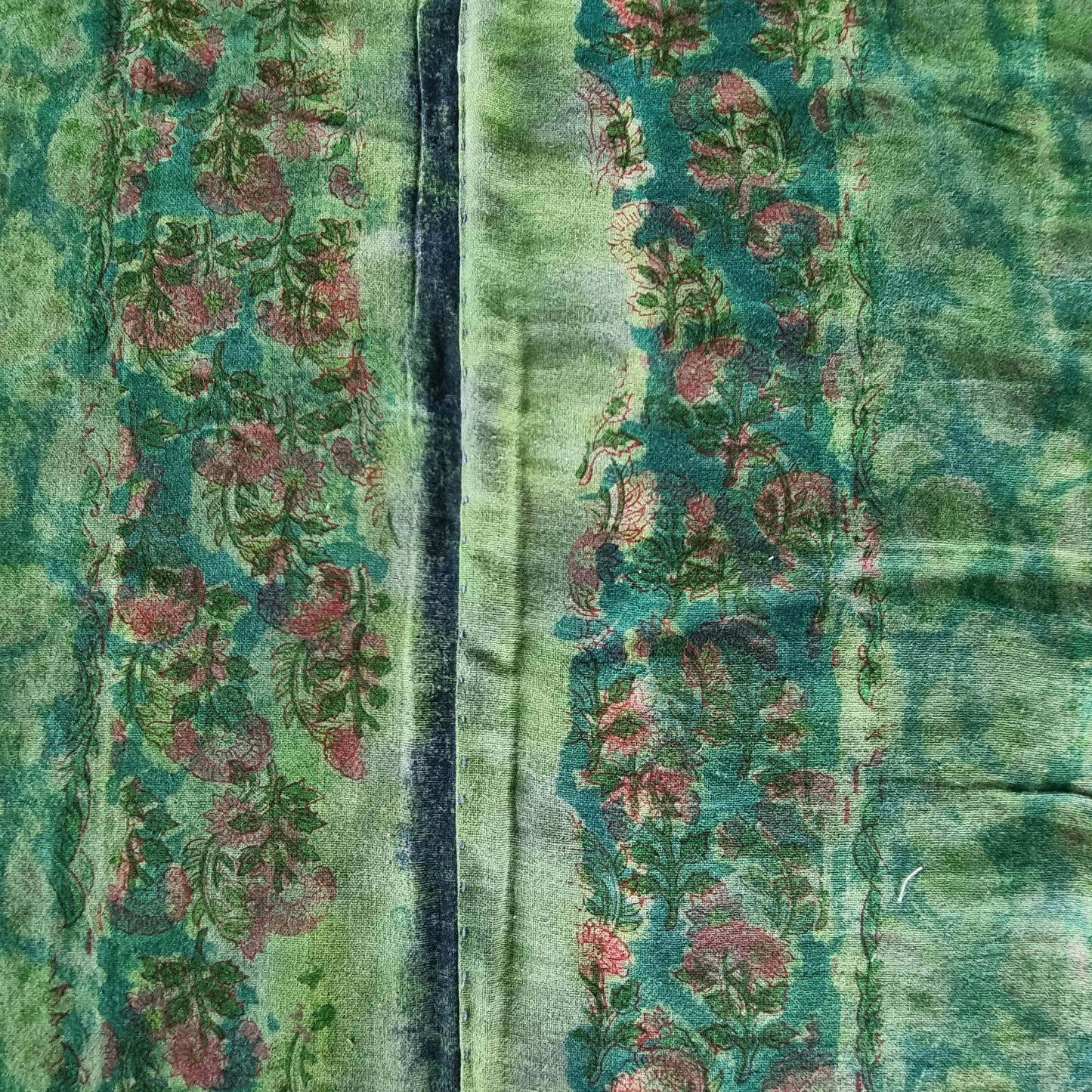Full Kantha Dohar Quilt - Persian Emeralds / Blue Iris - One of a Kind