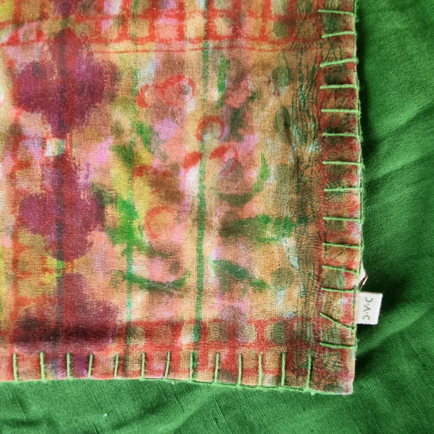 Half Kantha Dohar Quilt - Underprint - Lattice / Moss - One-of-a-kind