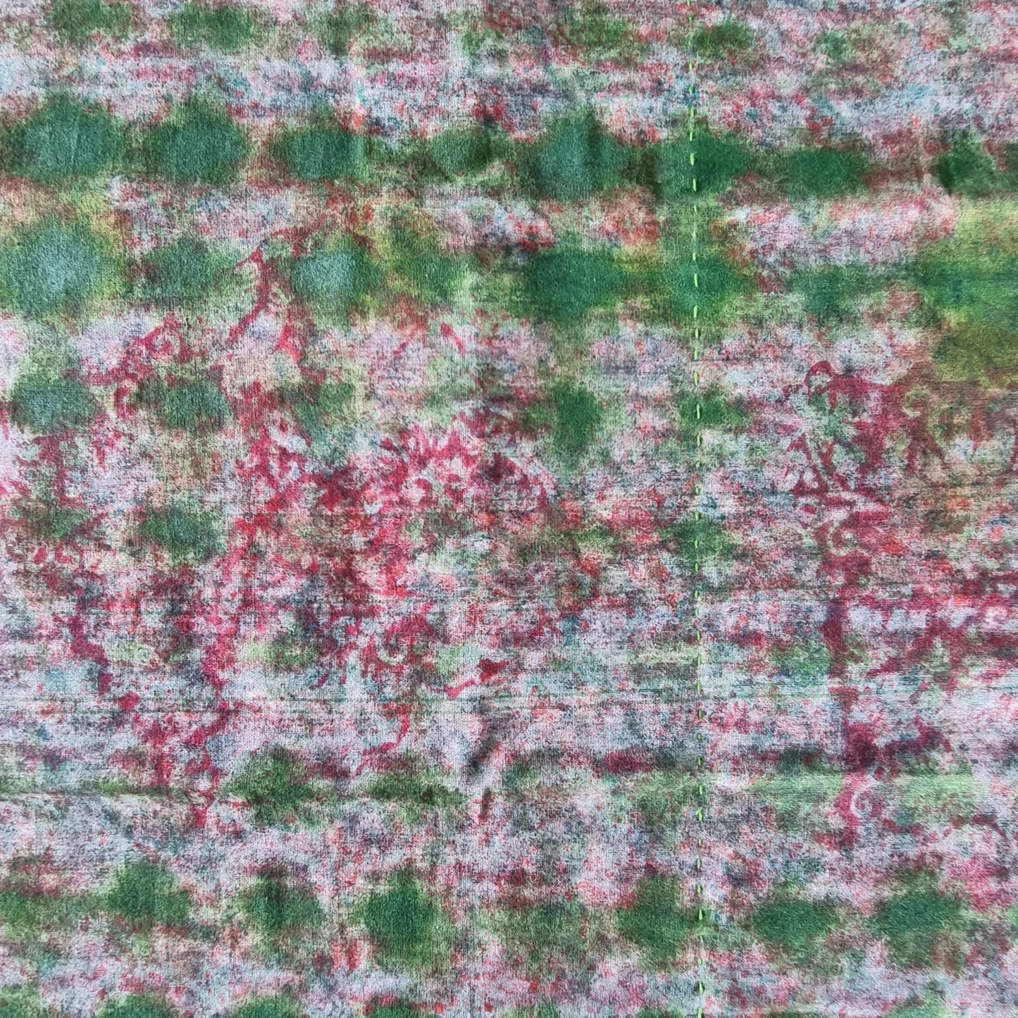 Half Kantha Dohar Quilt -Blue Flora / Moss - One-of-a kind