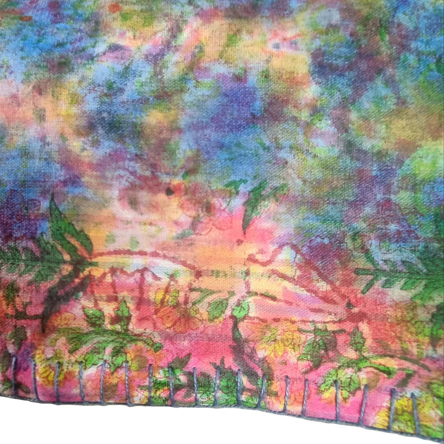 Half Kantha Dohar Quilt - Coral Beach / Iris Blue - One of a Kind
