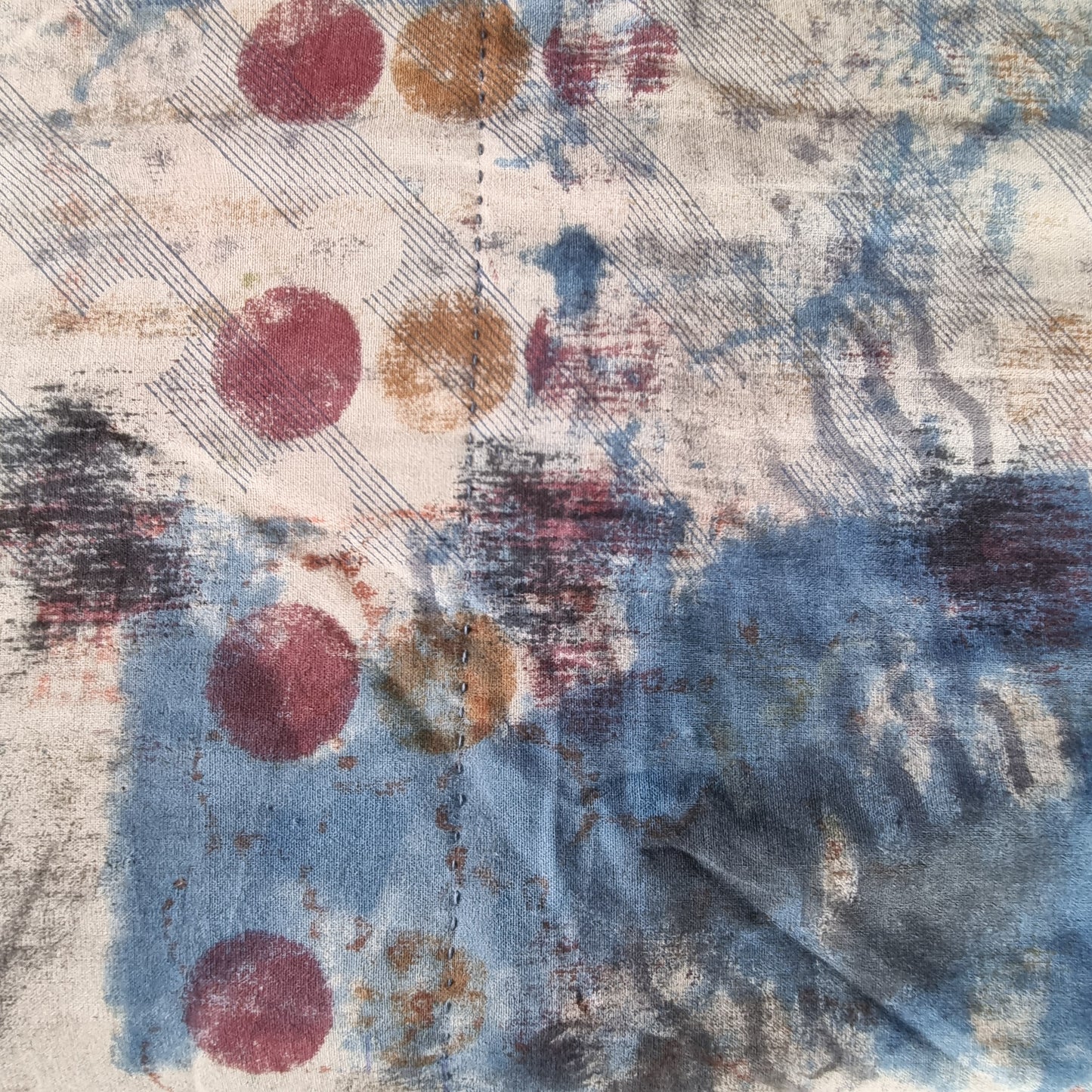Half Kantha Doha Quilt - Blue Abstract / Blue Iris - One of a Kind