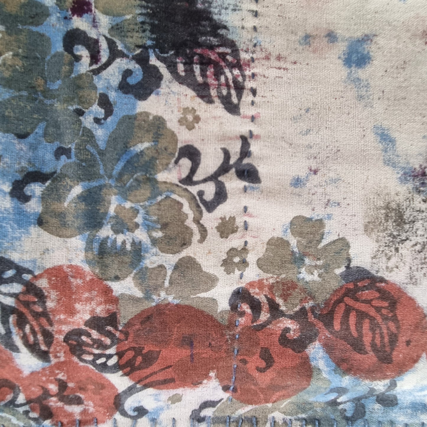 Half Kantha Doha Quilt - Blue Abstract / Blue Iris - One of a Kind