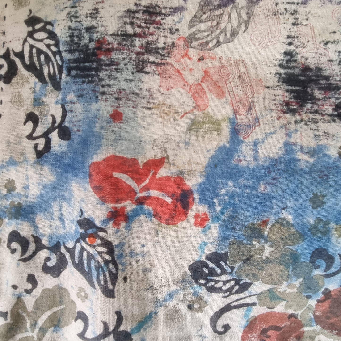 Half Kantha Doha Quilt - Blue Abstract / Blue Iris - One of a Kind