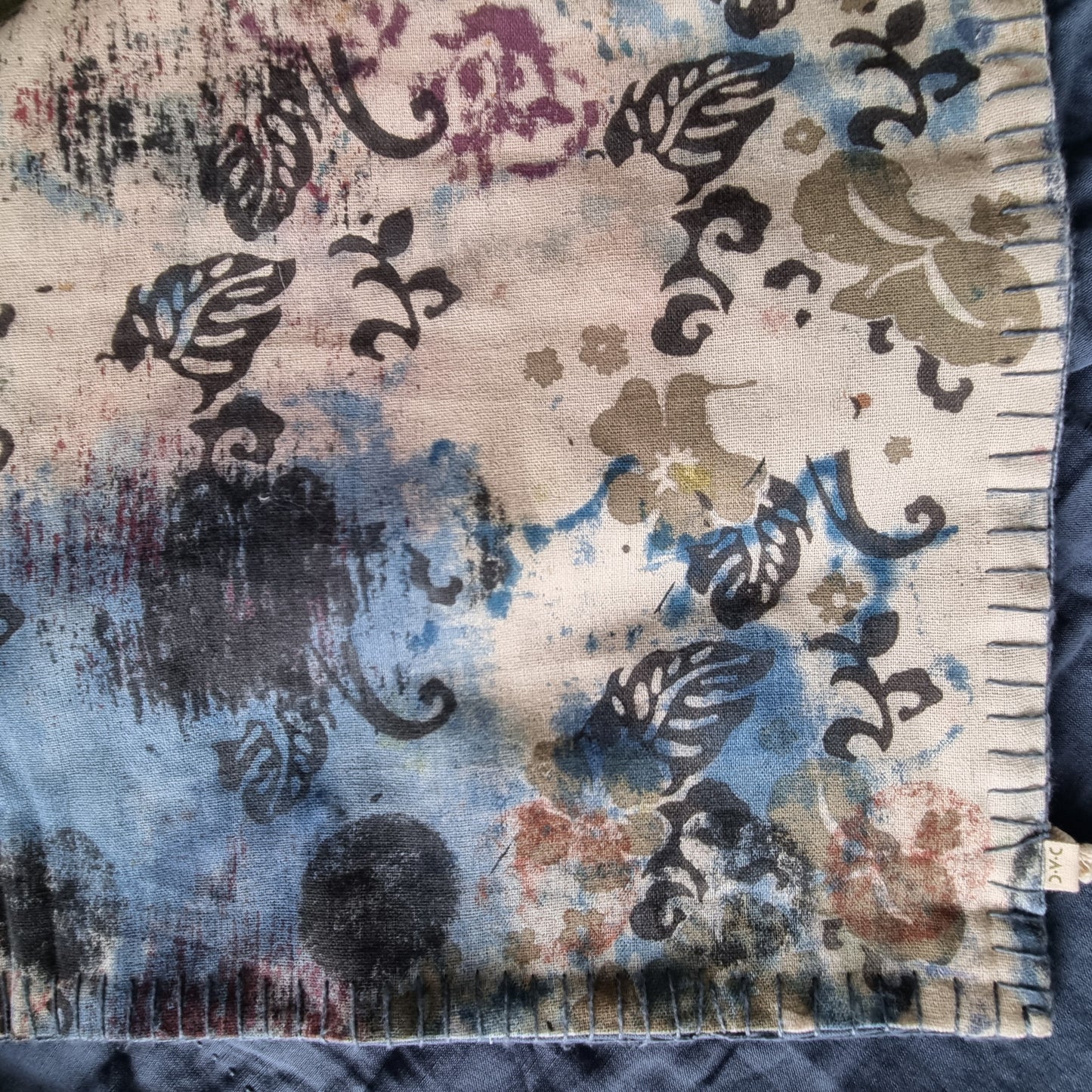 Half Kantha Doha Quilt - Blue Abstract / Blue Iris - One of a Kind