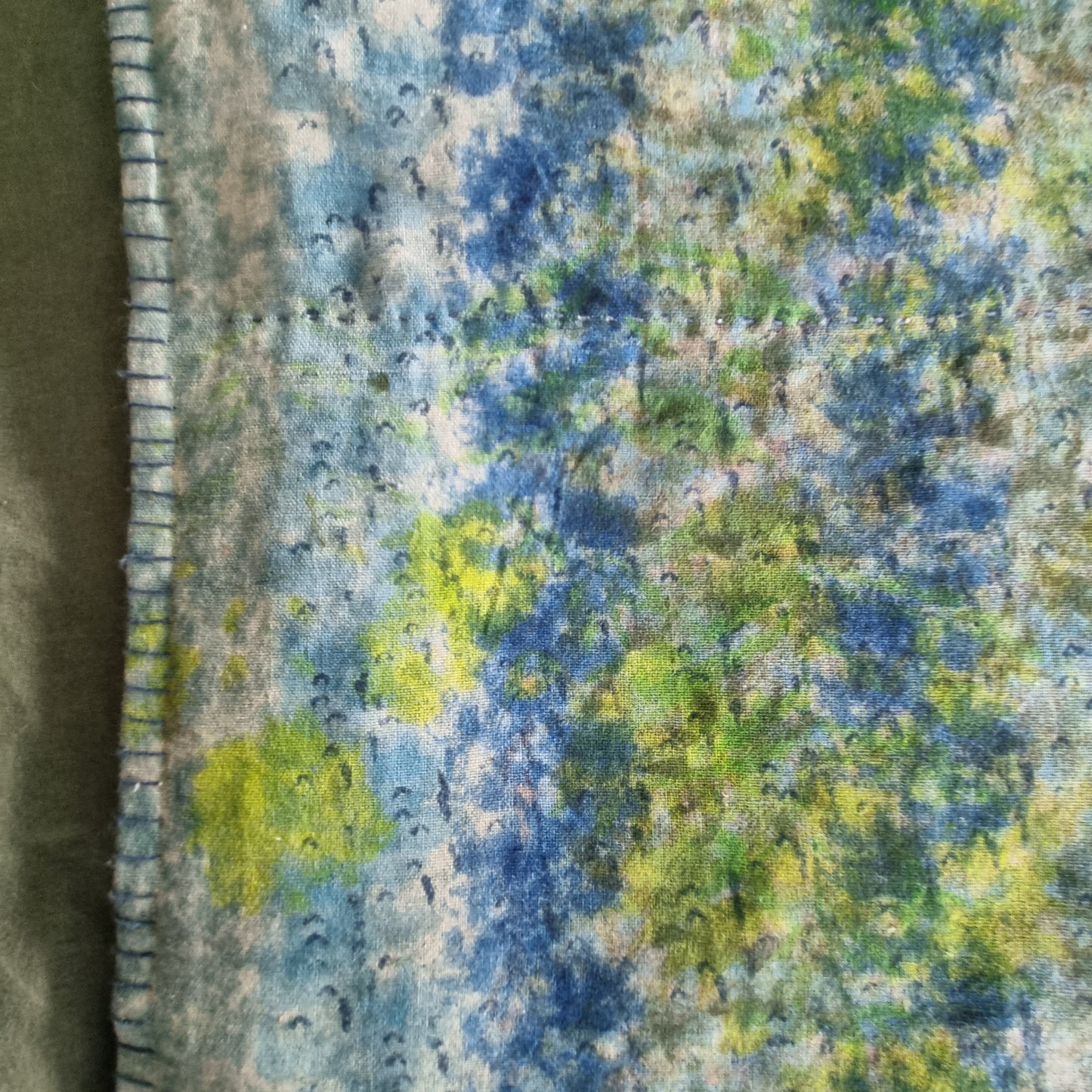 Half Kantha Doha Quilt - Water Garden / Blue Iris - One of a Kind