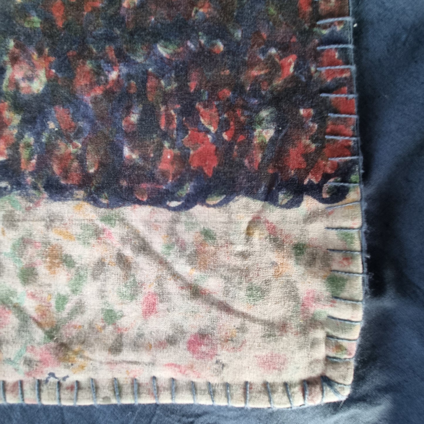 Full Kantha Dohar Quilt - Cerise Indigo Blooms / Blue Iris - One of a Kind