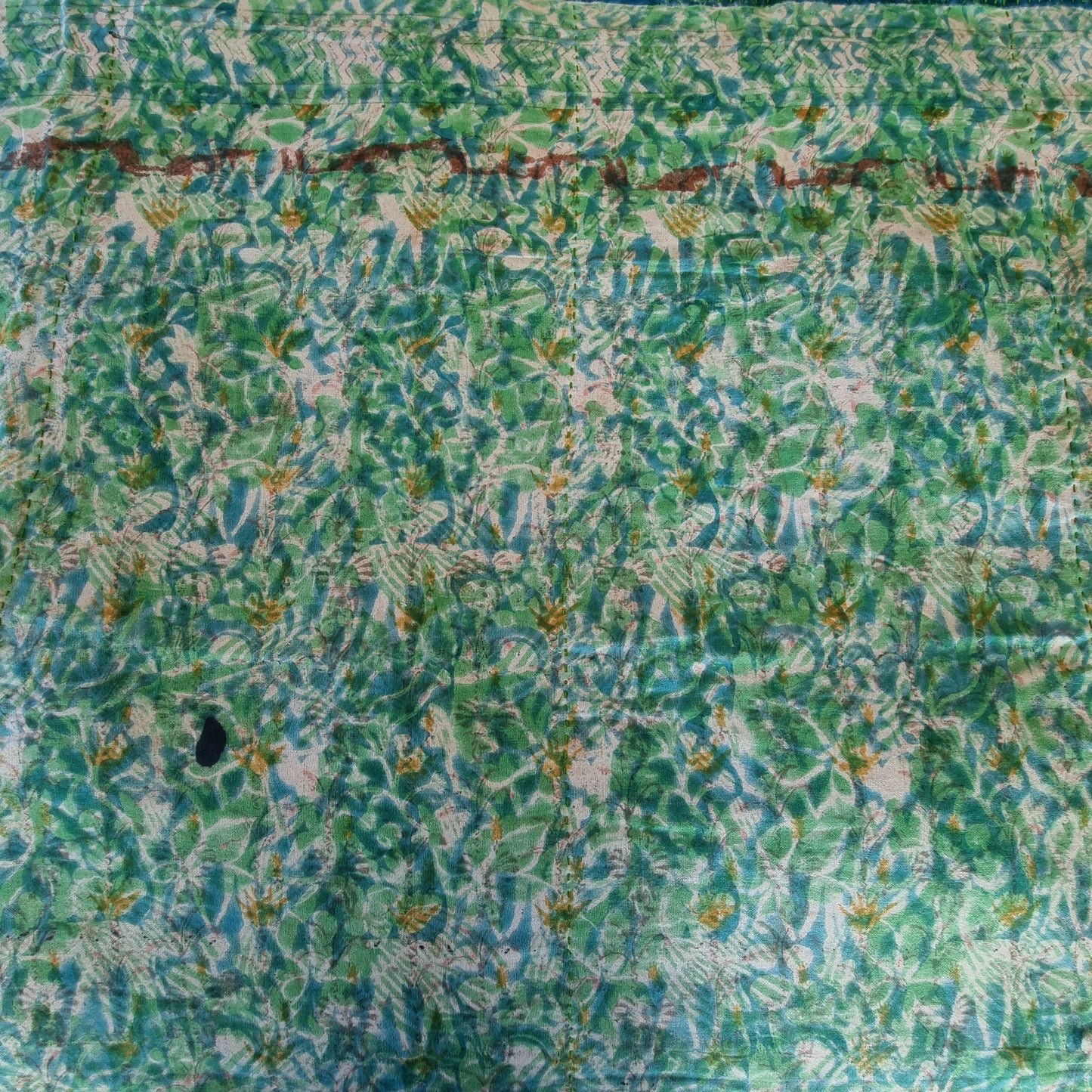 Half Kantha Dohar Quilt - Sea Glass / Moss - One of a Kind