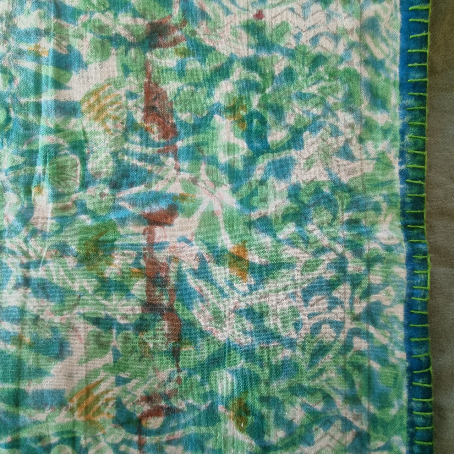 Half Kantha Dohar Quilt - Sea Glass / Moss - One of a Kind