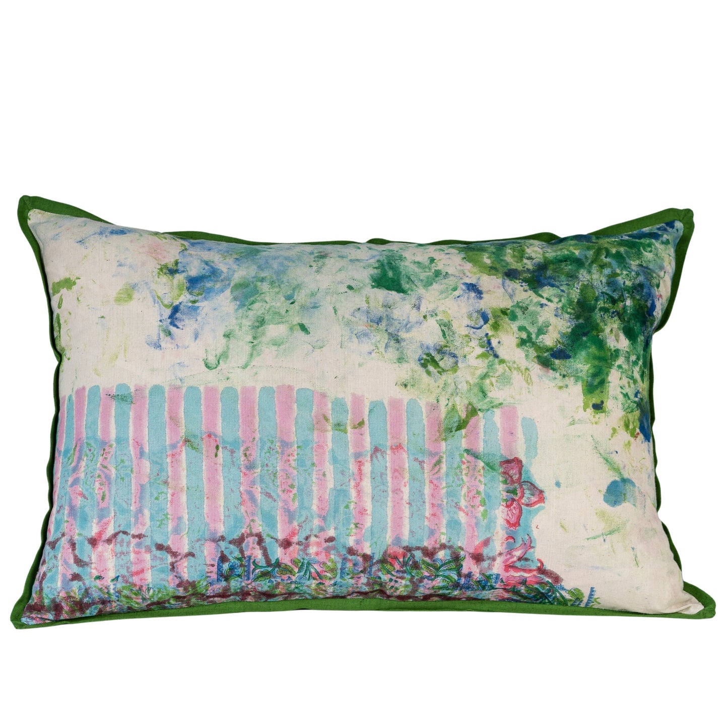 Cushion Cover - Painterly Candy Stripe / Moss 40 x 60 cm Limited Edition of 2