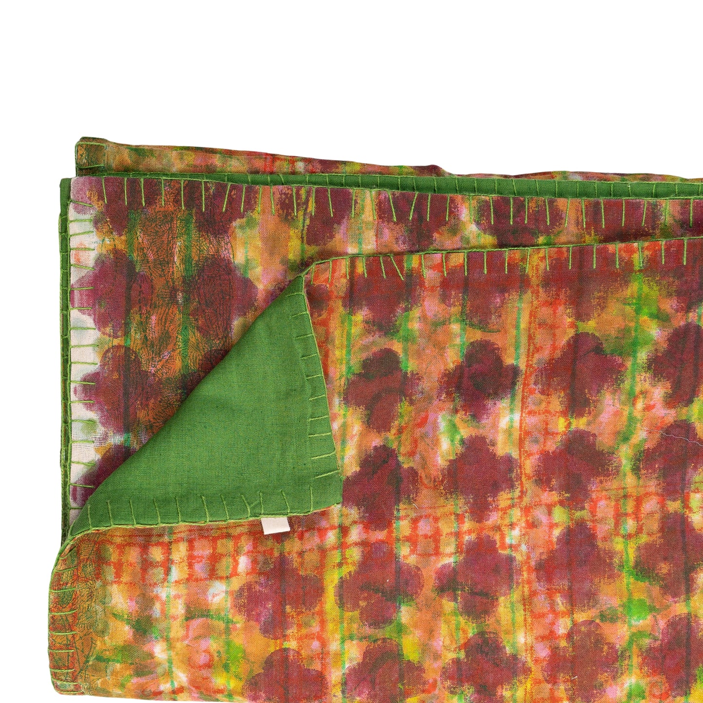 Half Kantha Dohar Quilt - Underprint - Lattice / Moss
