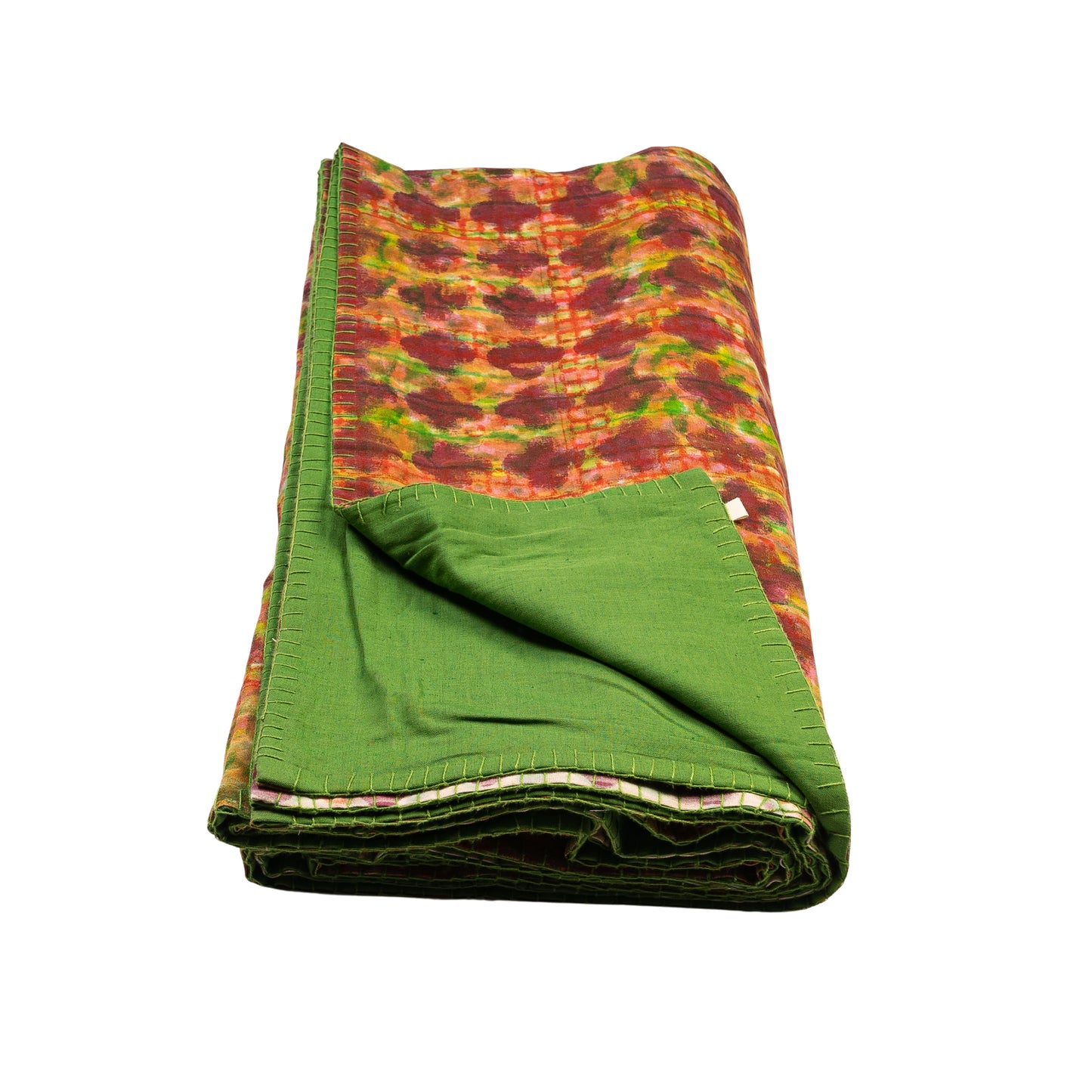 Half Kantha Dohar Quilt - Underprint - Lattice / Moss