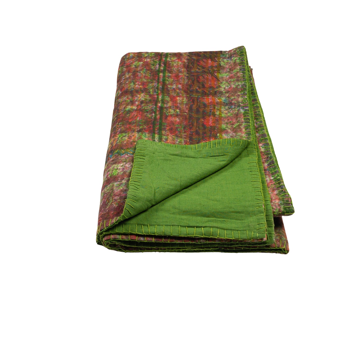 Half Kantha Dohar Quilt - Moss Q.M.108