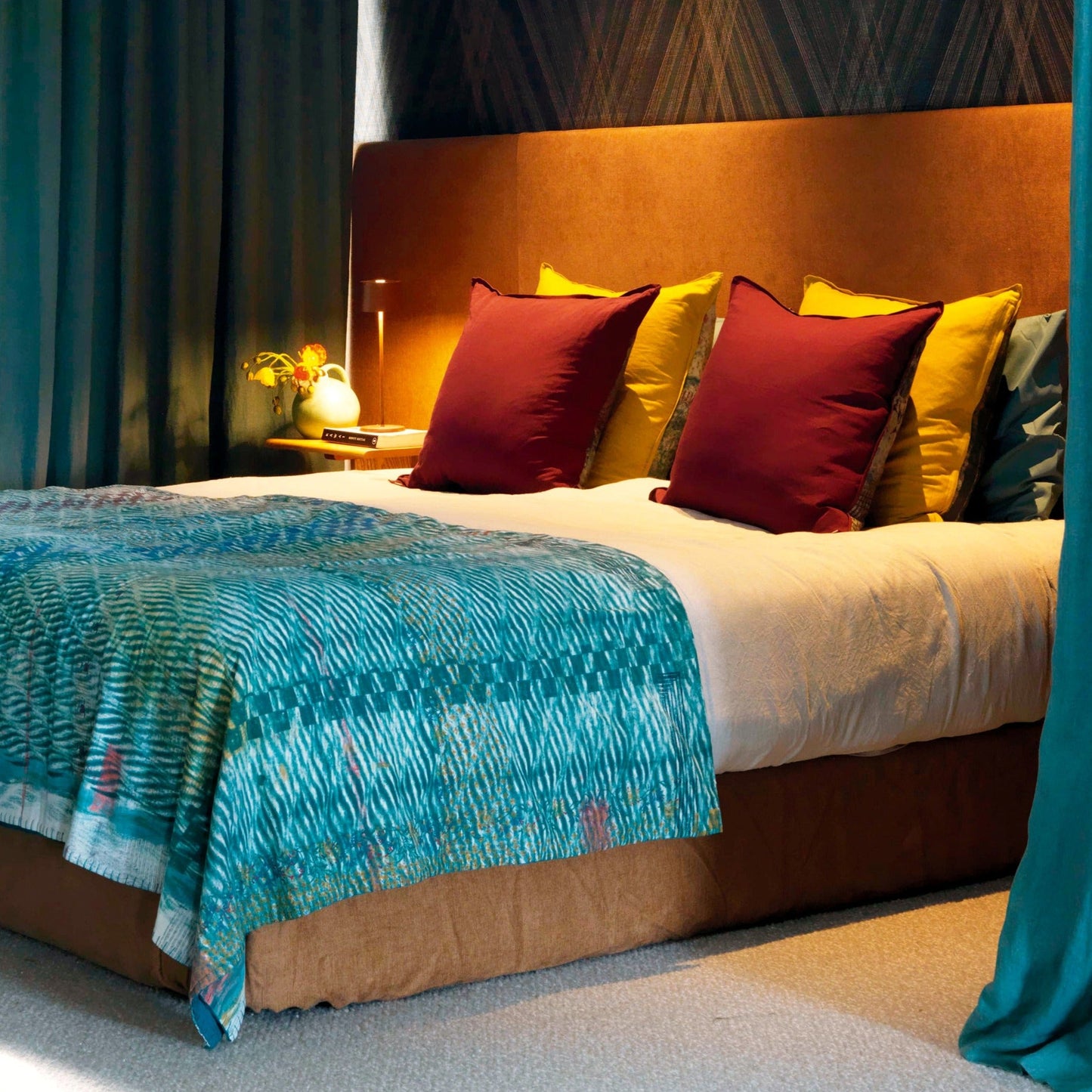 Full Kantha Dohar Quilt - Wave / Jasper - One of a Kind
