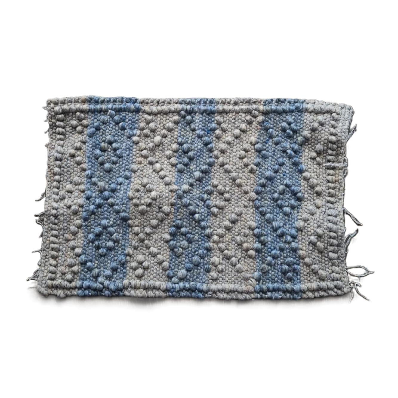 Handwoven Blue and Natural Wool Doormat